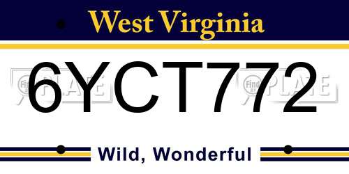 6YCT772 West Virginia License Plate