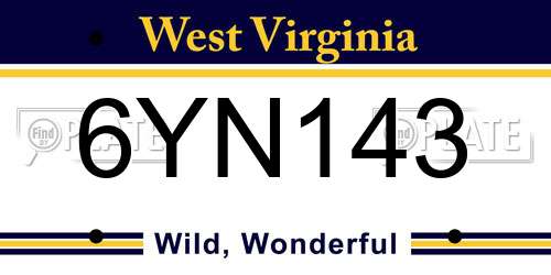 6YN143 West Virginia License Plate