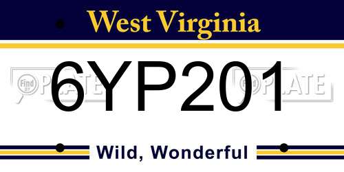 6YP201 West Virginia License Plate