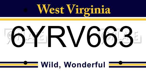 6YRV663 West Virginia License Plate