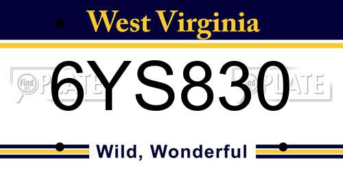 6YS830 West Virginia License Plate