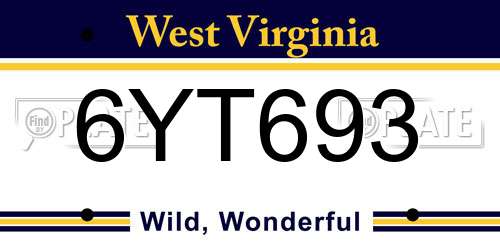 6YT693 West Virginia License Plate