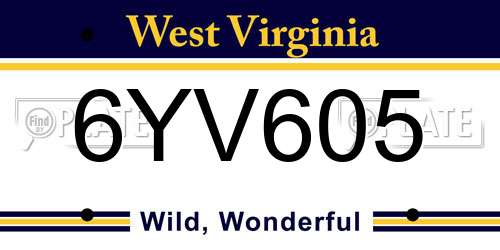 6YV605 West Virginia License Plate