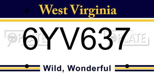 6YV637 West Virginia License Plate