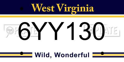 6YY130 West Virginia License Plate