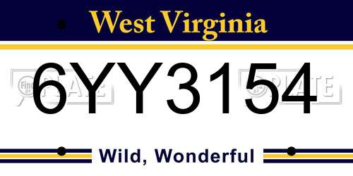 6YY3154 West Virginia License Plate