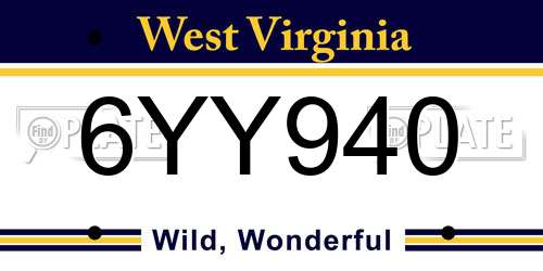 6YY940 West Virginia License Plate