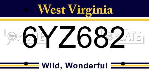 6YZ682 West Virginia License Plate