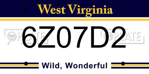 6Z07D2 West Virginia License Plate