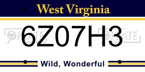 6Z07H3 West Virginia License Plate