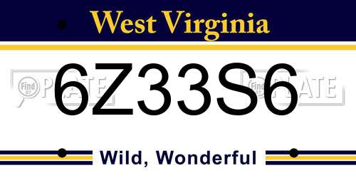 6Z33S6 West Virginia License Plate