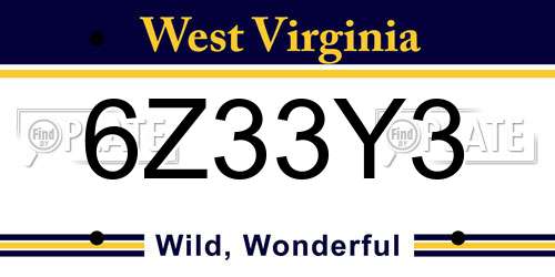 6Z33Y3 West Virginia License Plate