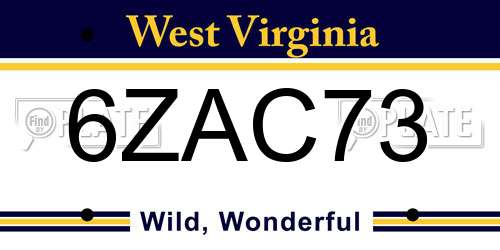 6ZAC73 West Virginia License Plate