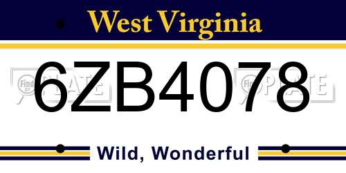 6ZB4078 West Virginia License Plate