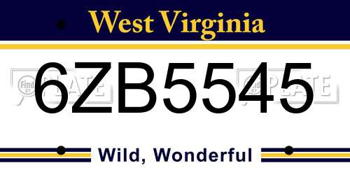6ZB5545 West Virginia License Plate