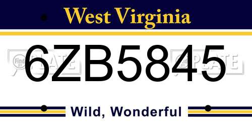 6ZB5845 West Virginia License Plate