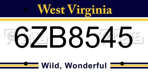6ZB8545 West Virginia License Plate