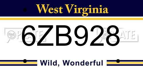 6ZB928 West Virginia License Plate