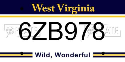 6ZB978 West Virginia License Plate