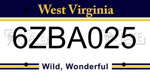 6ZBA025 West Virginia License Plate
