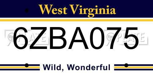 6ZBA075 West Virginia License Plate