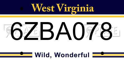 6ZBA078 West Virginia License Plate