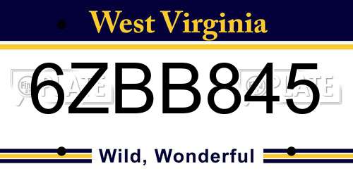 6ZBB845 West Virginia License Plate