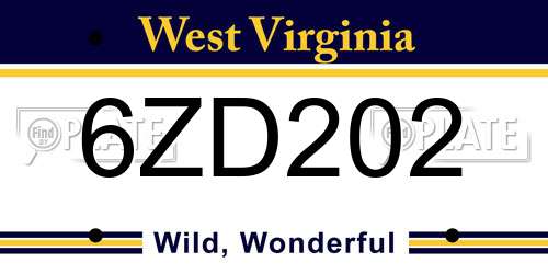 6ZD202 West Virginia License Plate