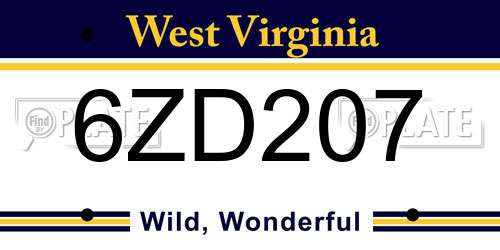 6ZD207 West Virginia License Plate