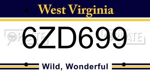 6ZD699 West Virginia License Plate