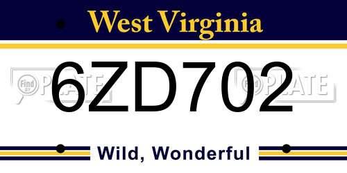 6ZD702 West Virginia License Plate