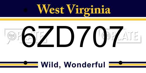 6ZD707 West Virginia License Plate