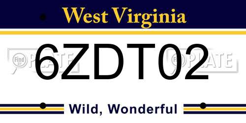 6ZDT02 West Virginia License Plate