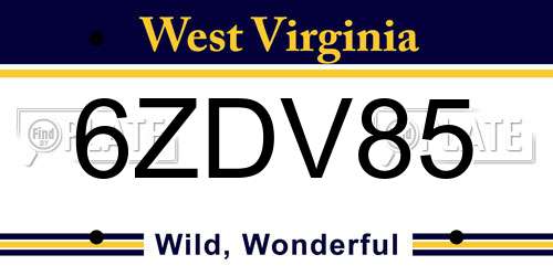6ZDV85 West Virginia License Plate