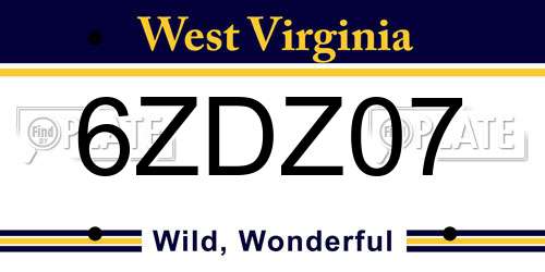 6ZDZ07 West Virginia License Plate