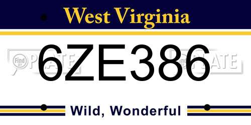6ZE386 West Virginia License Plate