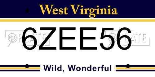 6ZEE56 West Virginia License Plate