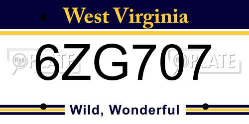 6ZG707 West Virginia License Plate