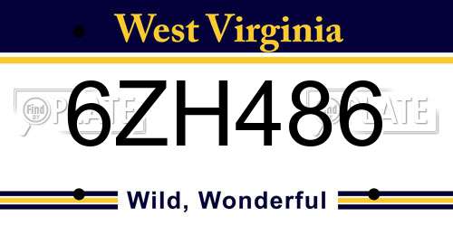 6ZH486 West Virginia License Plate