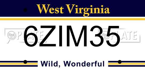 6ZIM35 West Virginia License Plate