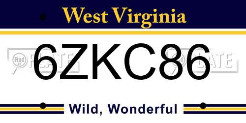6ZKC86 West Virginia License Plate