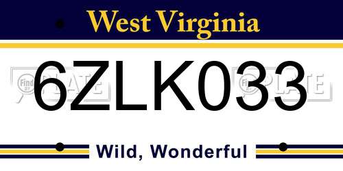 6ZLK033 West Virginia License Plate