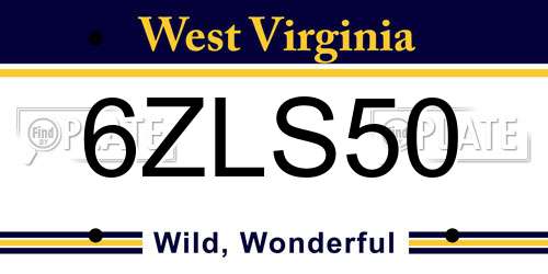 6ZLS50 West Virginia License Plate