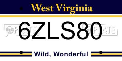6ZLS80 West Virginia License Plate