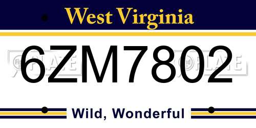 6ZM7802 West Virginia License Plate