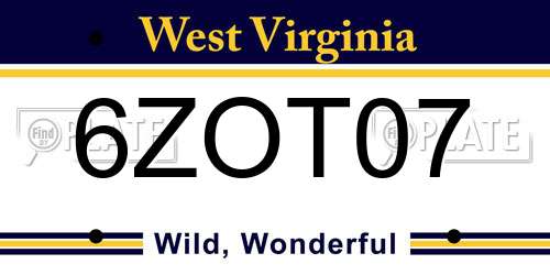 6ZOT07 West Virginia License Plate