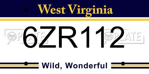 6ZR112 West Virginia License Plate