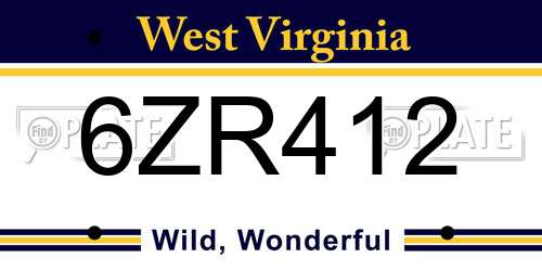 6ZR412 West Virginia License Plate