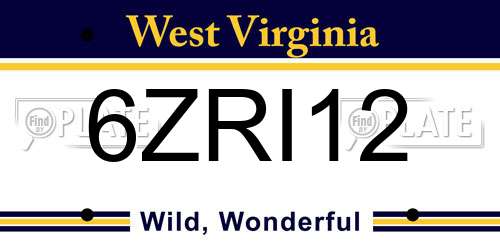 6ZRI12 West Virginia License Plate
