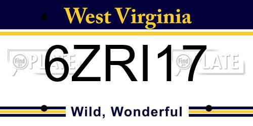 6ZRI17 West Virginia License Plate